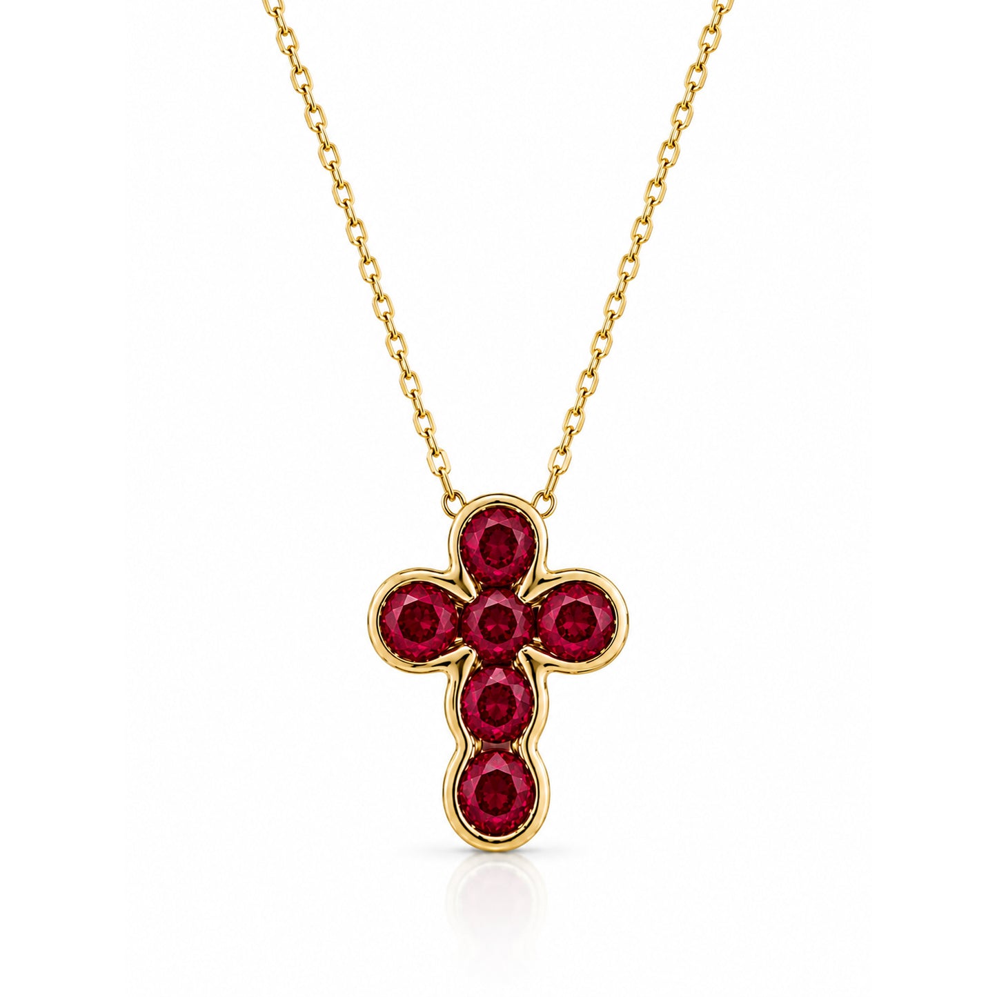 14K Yellow Gold Natural Gemstone Bezel Cross Necklace – 0.60 CTW
