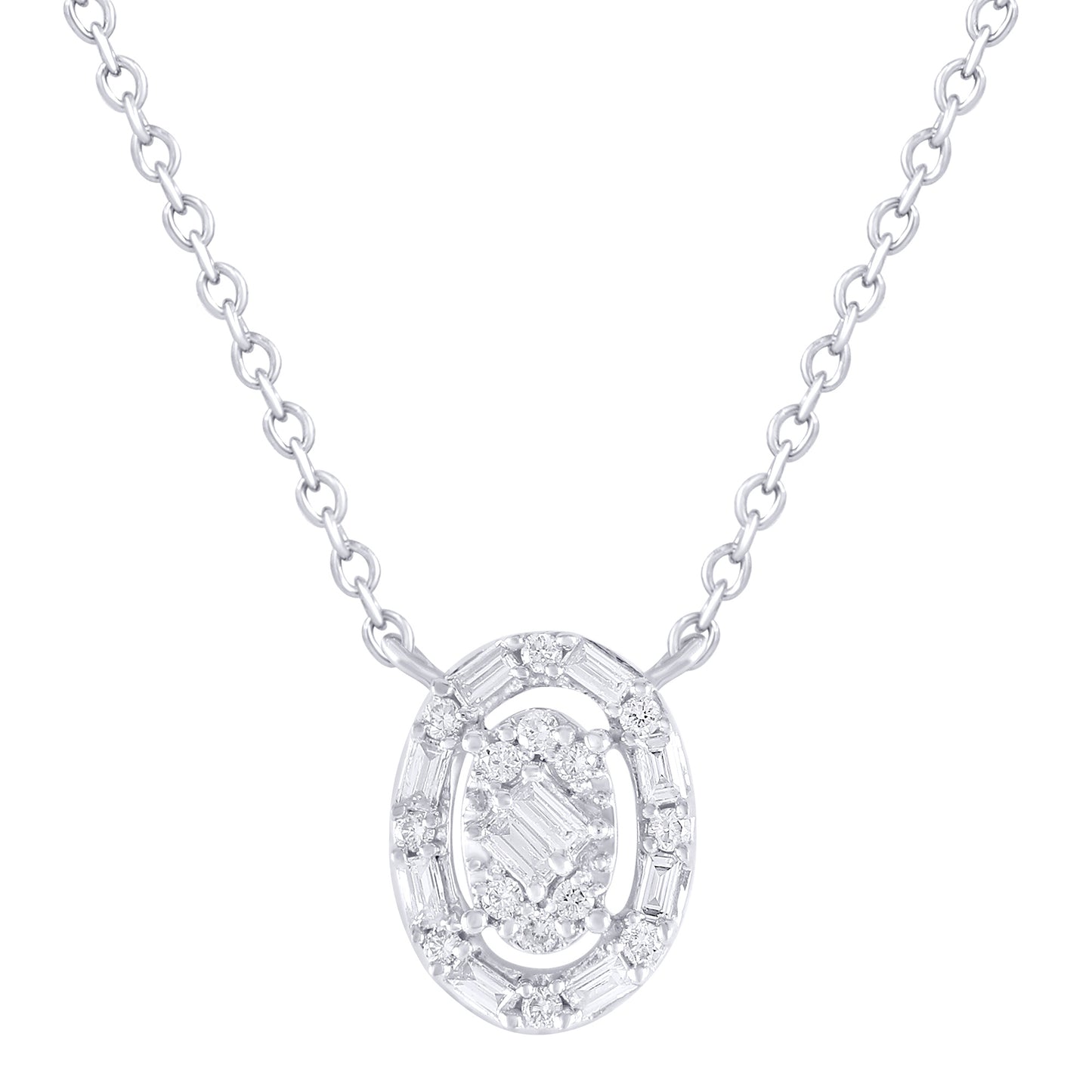 Diamond Baguette Oval Cluster Pendant Necklace