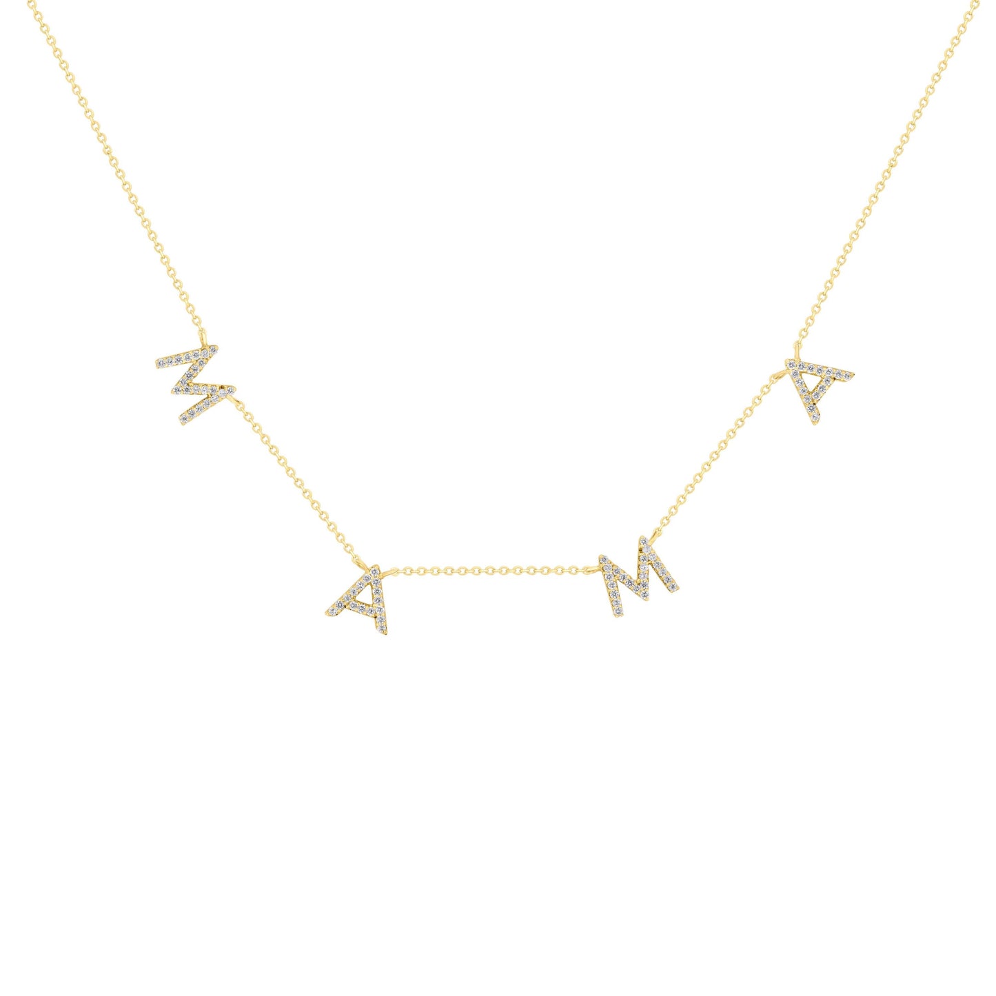 "MAMA" Diamond Encrusted Gold Necklace