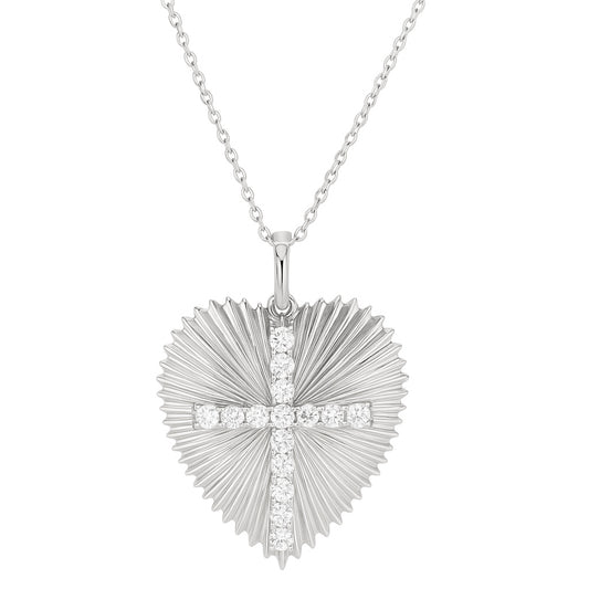 Large Radiating Gold Heart Medallion With Diamond Cross Necklace