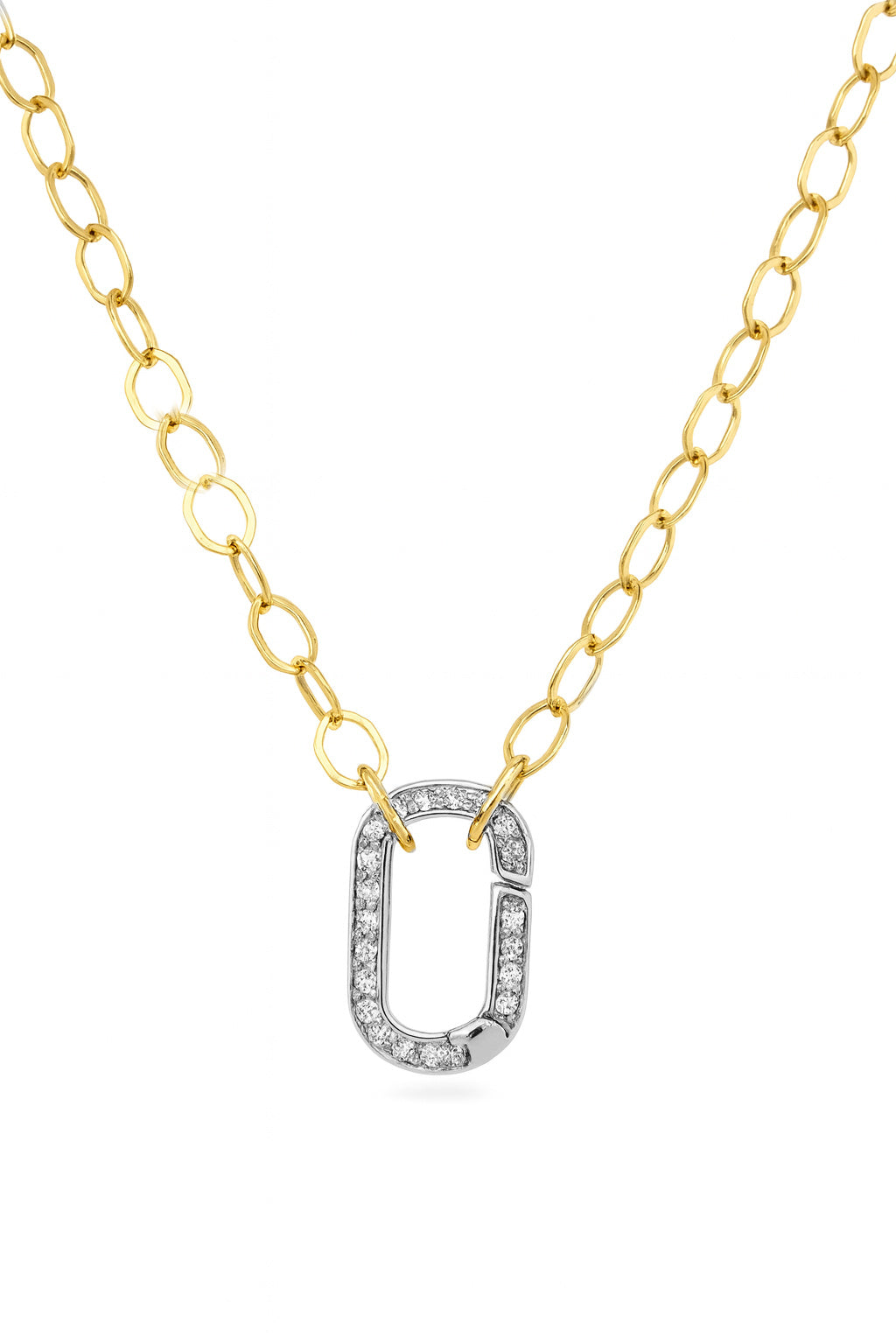 Diamond Pave Oblong Carabiner Clasp Necklace