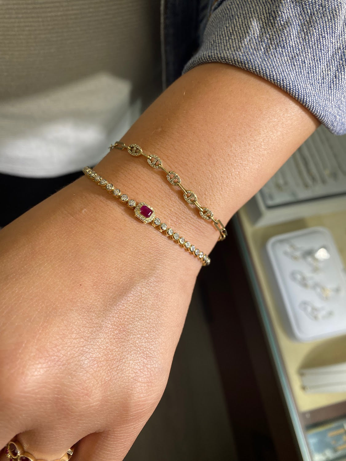 Single Color Stone Diamond Bezel Tennis Bracelet