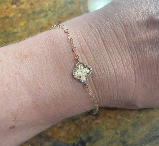 Mini Diamond Four Way Medal Cross Bracelet