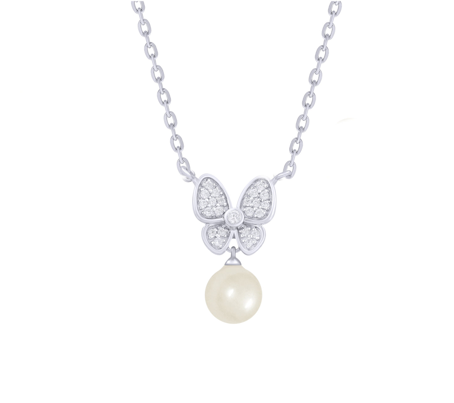 Diamond Butterfly Pearl Necklace