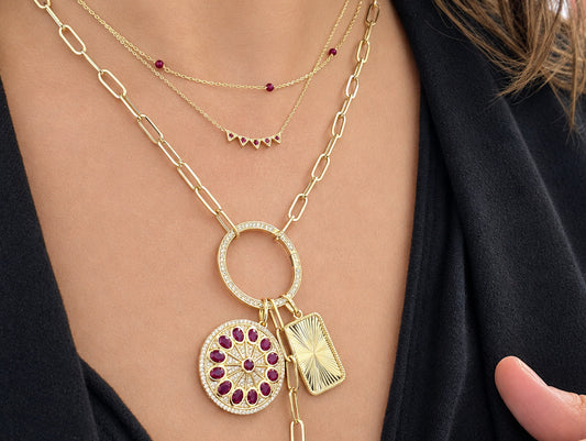 14K Yellow Gold Diamond Carabiner Paperclip Lariat Necklace
