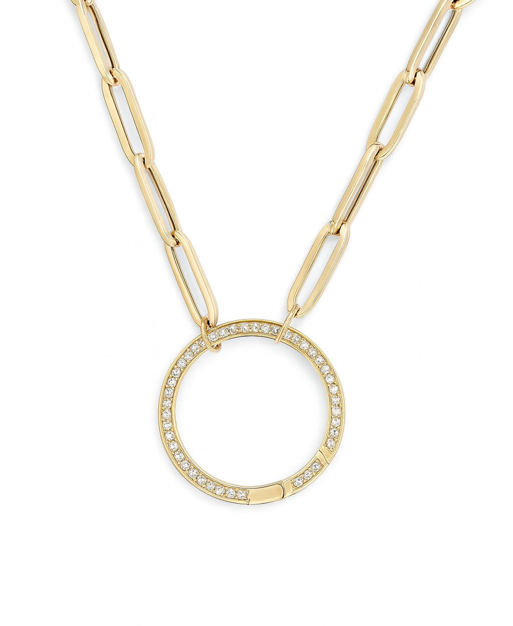 14K Yellow Gold Diamond Carabiner Paperclip Lariat Necklace