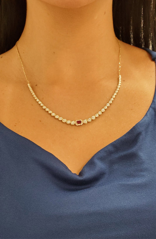 Single Color Stone Diamond Bezel Tennis Necklace