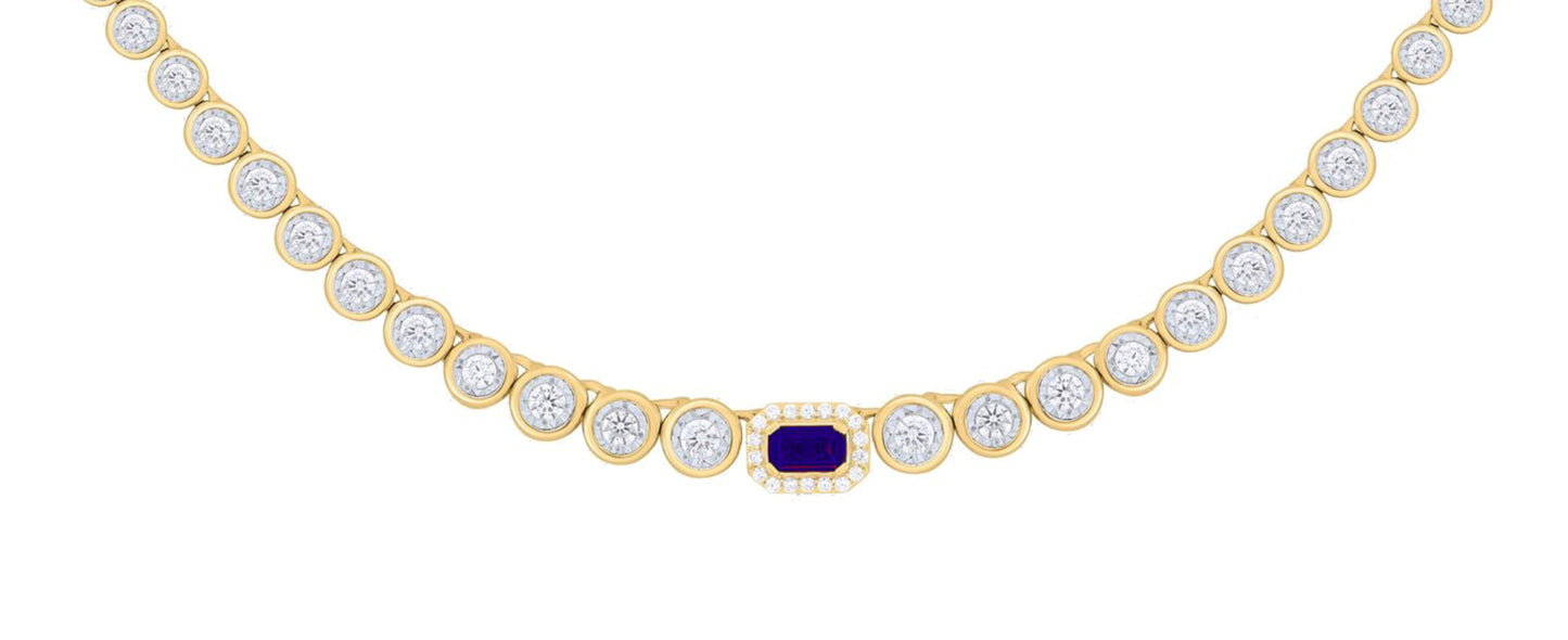 Single Color Stone Diamond Bezel Tennis Necklace