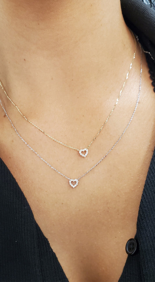 Mini Diamond Open Heart Necklace