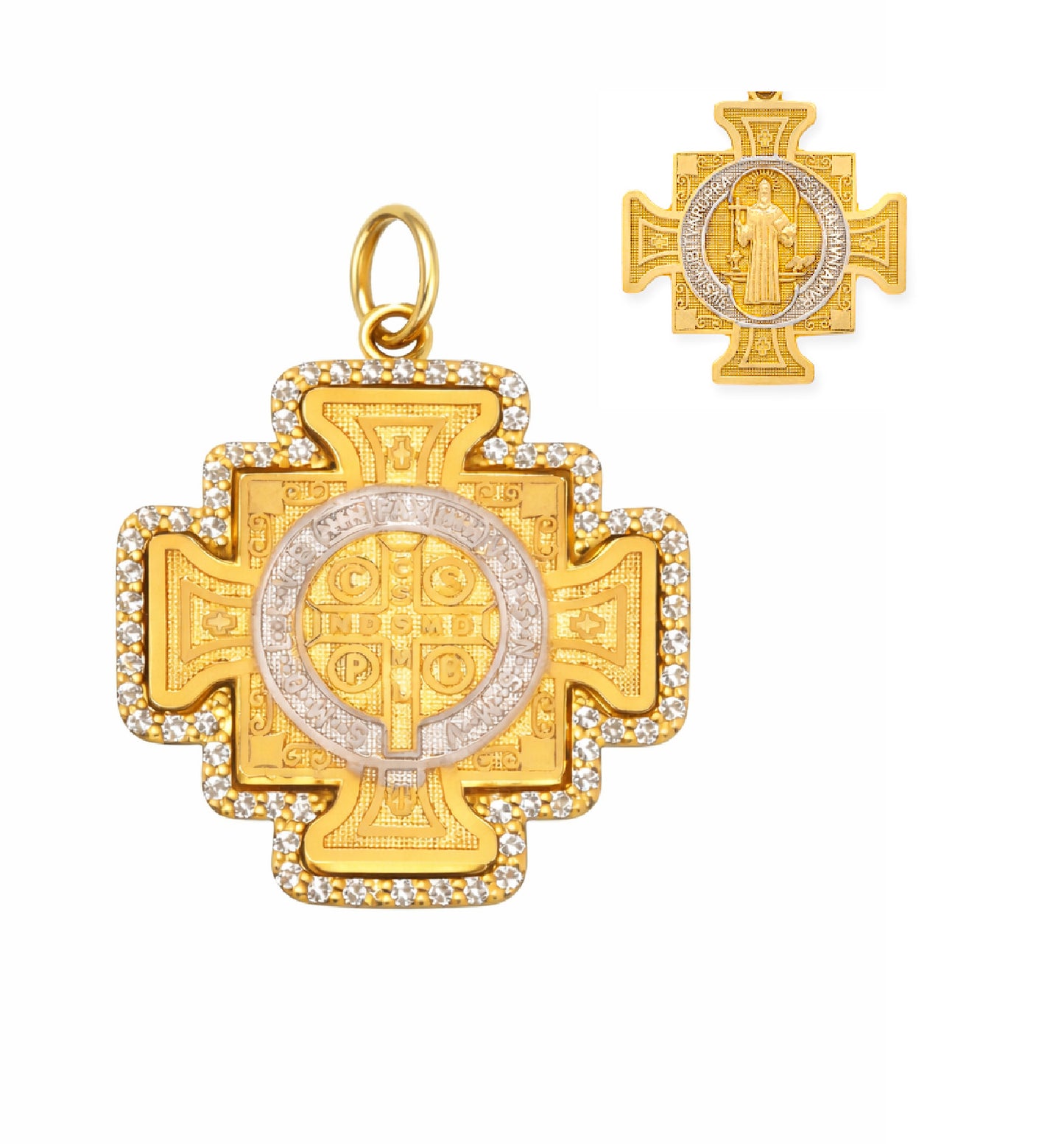Diamond Saint Benedict Medal Cross Pendant