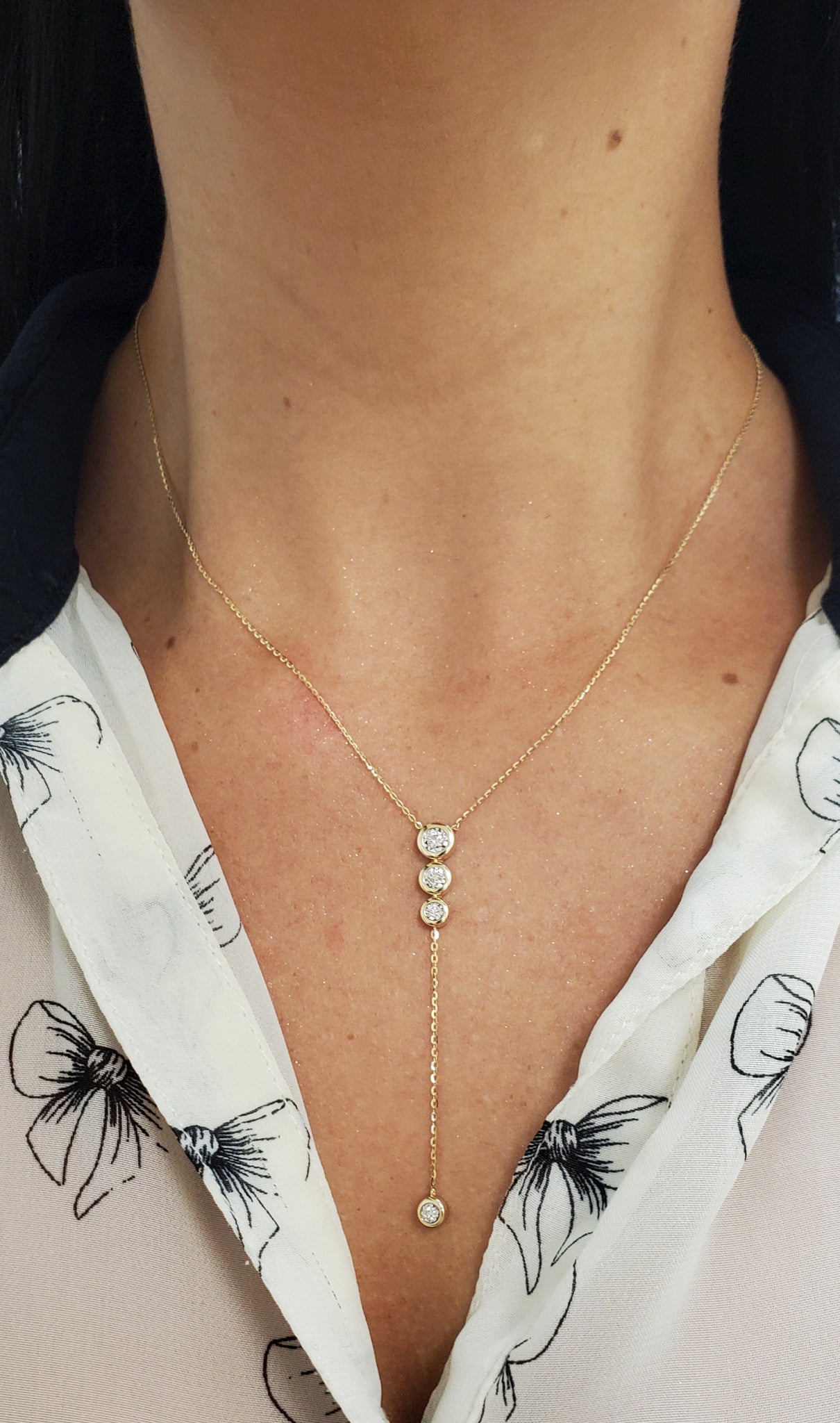 Triple Bezel Diamond Lariat Necklace