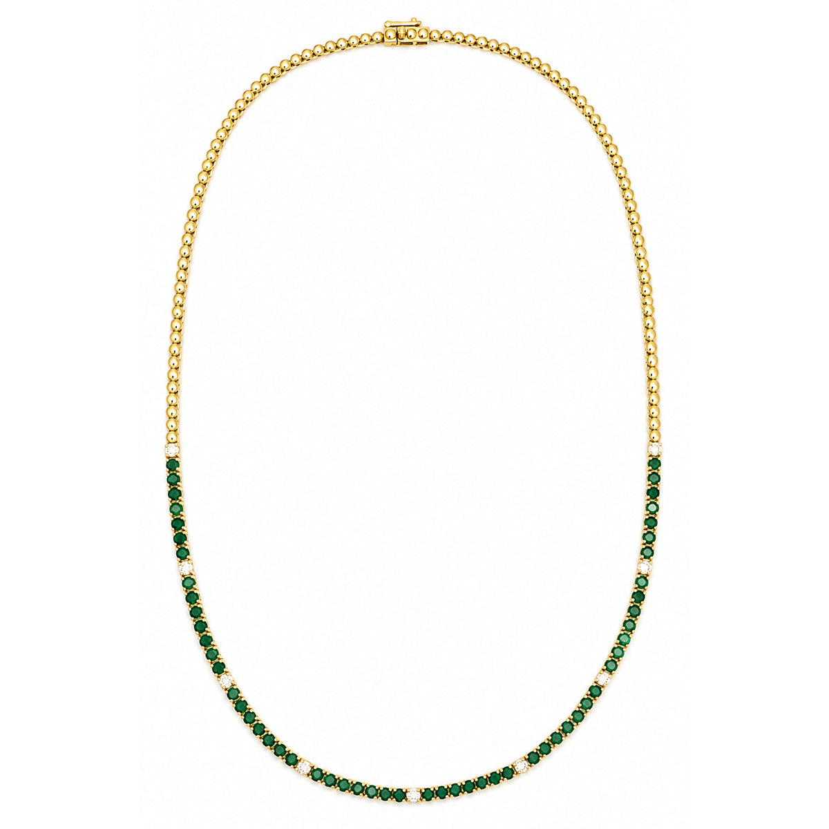 14K Yellow Gold Natural Color Stone & Diamond Half Tennis Necklace-18"