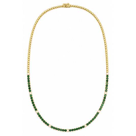 14K Yellow Gold Natural Color Stone & Diamond Half Tennis Necklace-18"