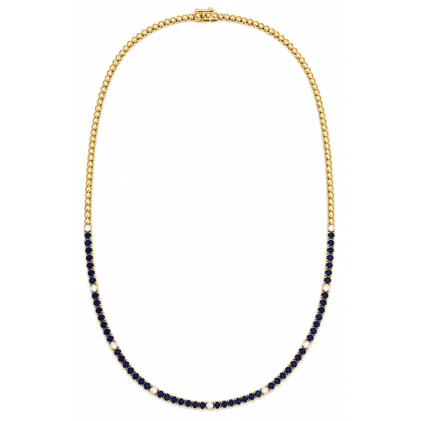 14K Yellow Gold Natural Color Stone & Diamond Half Tennis Necklace-18"