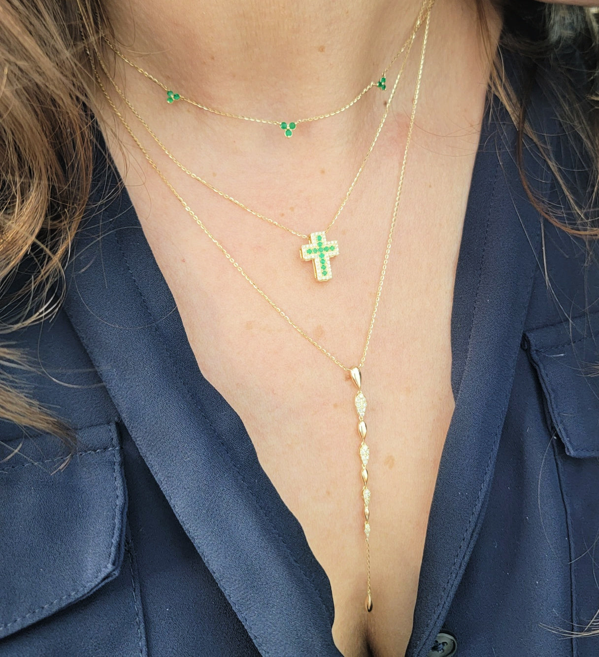 Vibrant Trio Color Stone Station Clusters Necklace