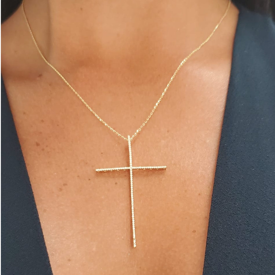 Extra Large Thin Pave Diamond Cross