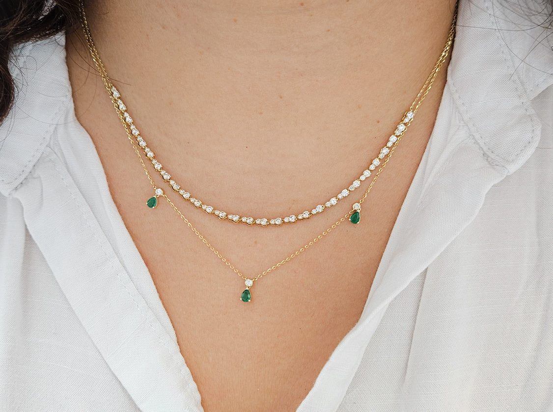 Vibrant Pear Shape Color Stone and Diamond Bezels Dangle Necklace