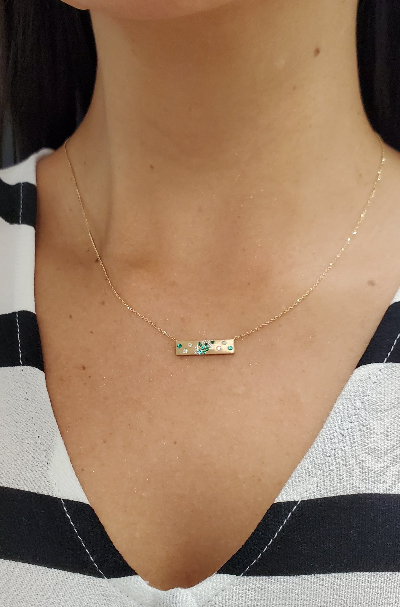 14K Gold Diamond and Color Stone Bar Necklace