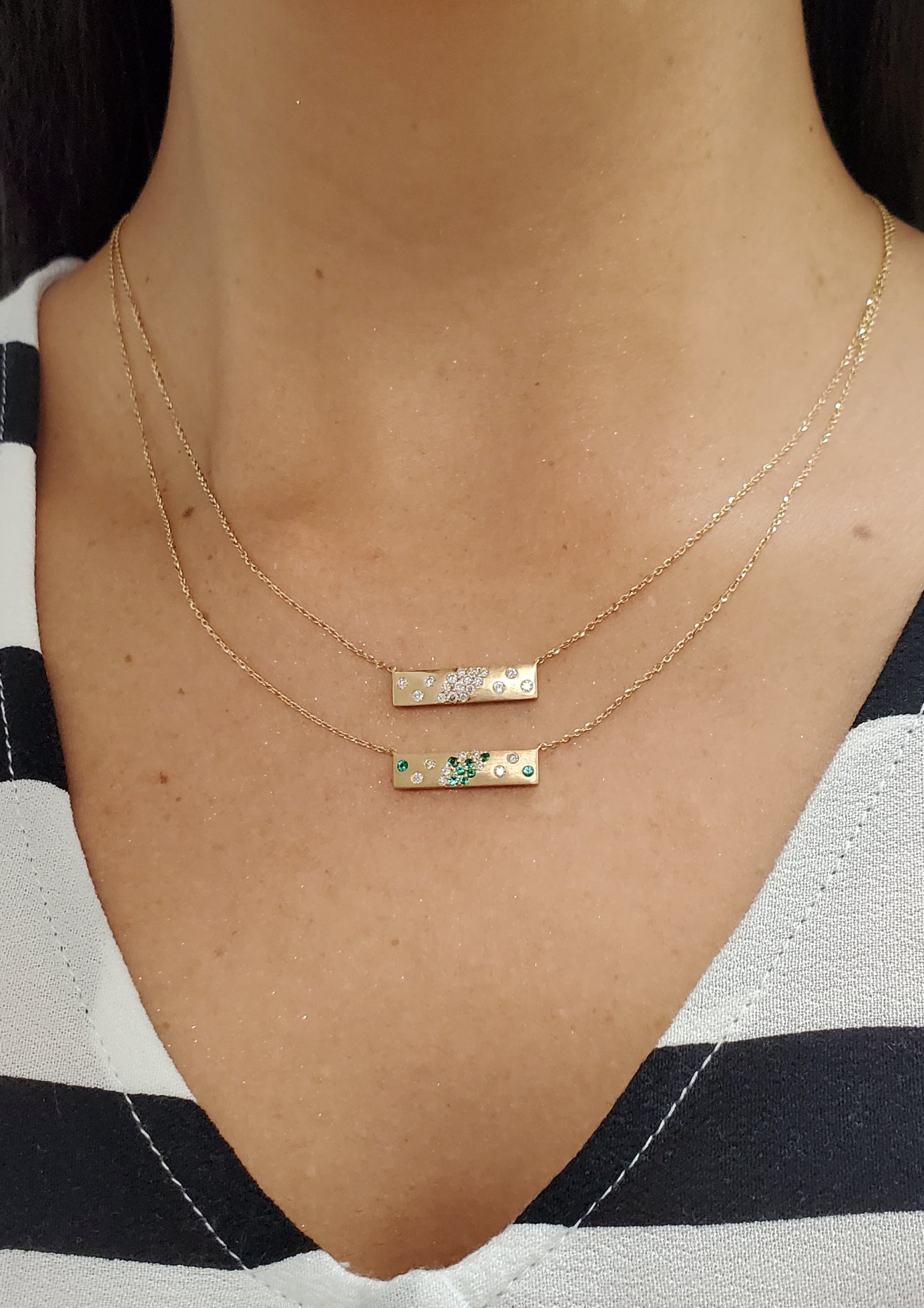 14K Gold Diamond and Color Stone Bar Necklace