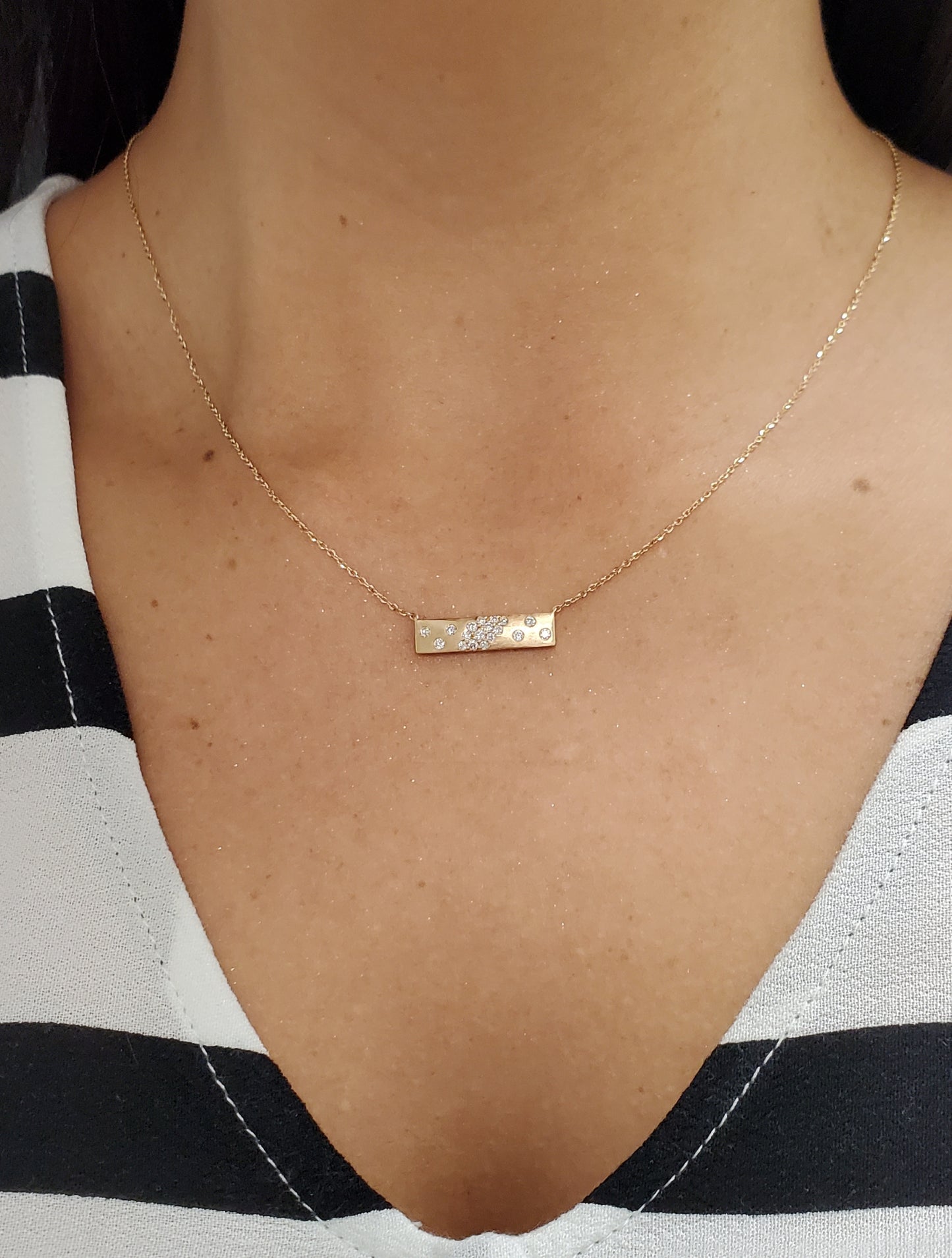 14K Gold Bar Necklace with Diamonds