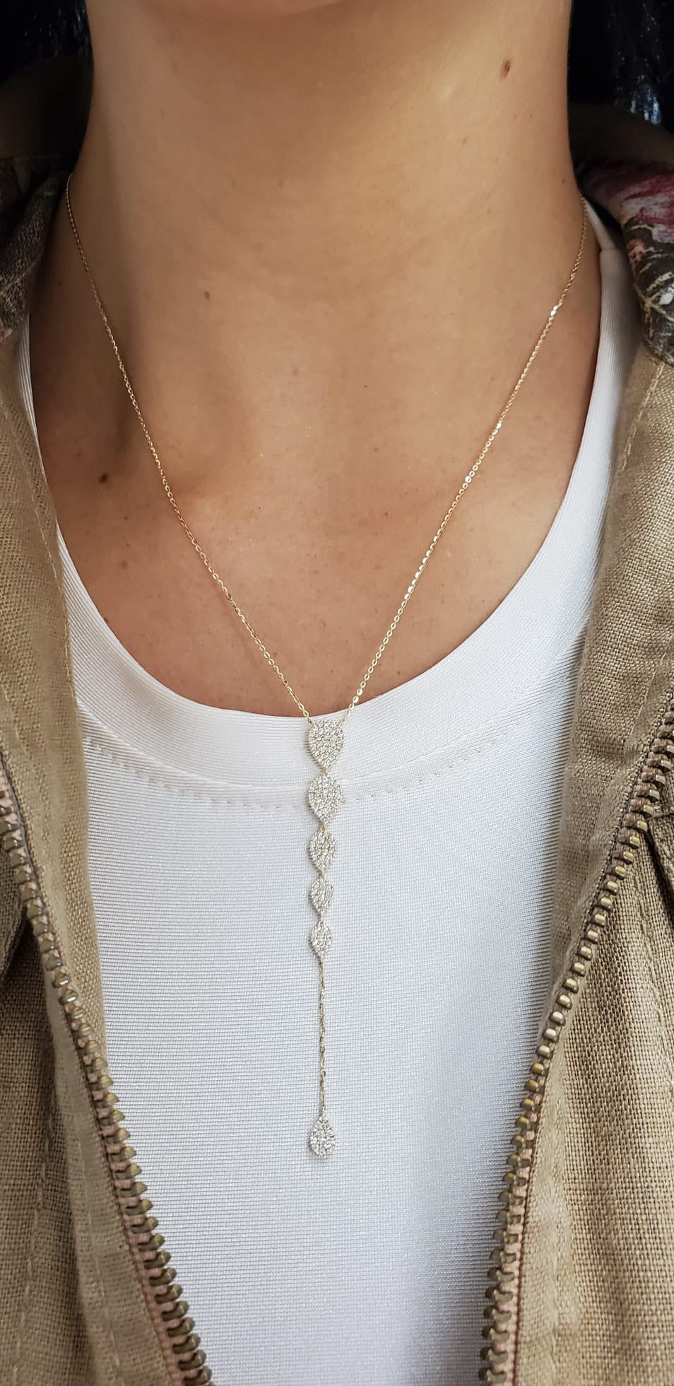 Multi Pave Tear Drop Lariat Necklace