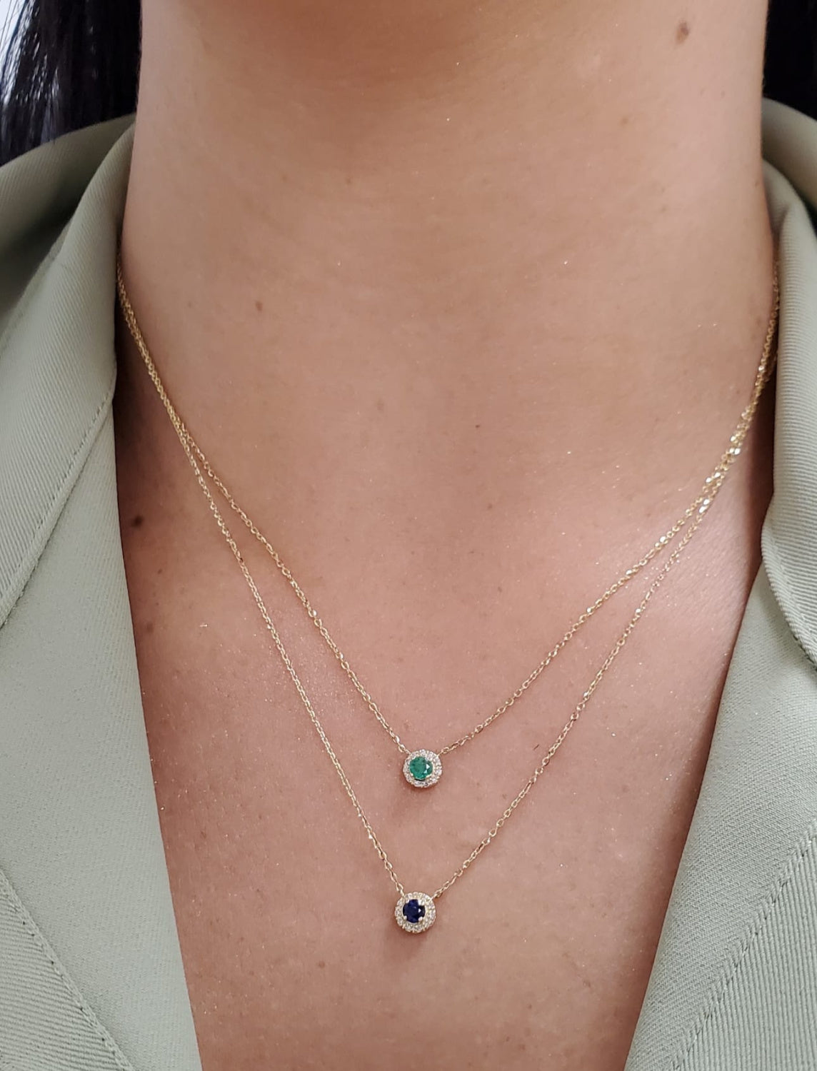 Round Halo Color Stone and Diamond Necklace