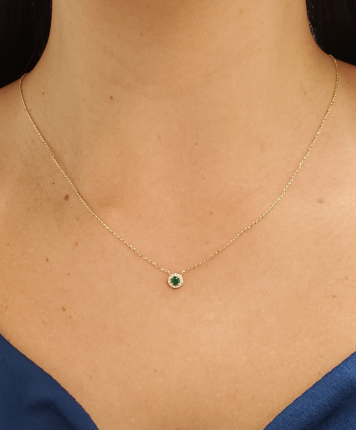 Round Halo Color Stone and Diamond Necklace