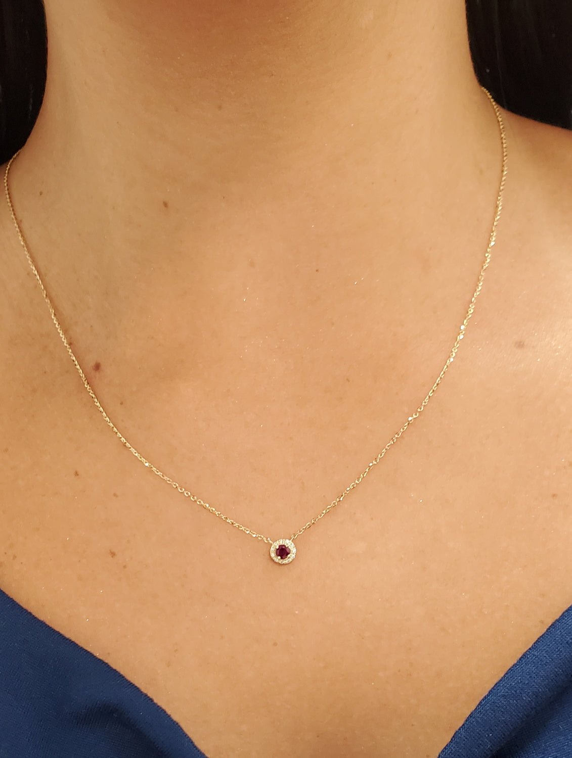 Round Halo Color Stone and Diamond Necklace