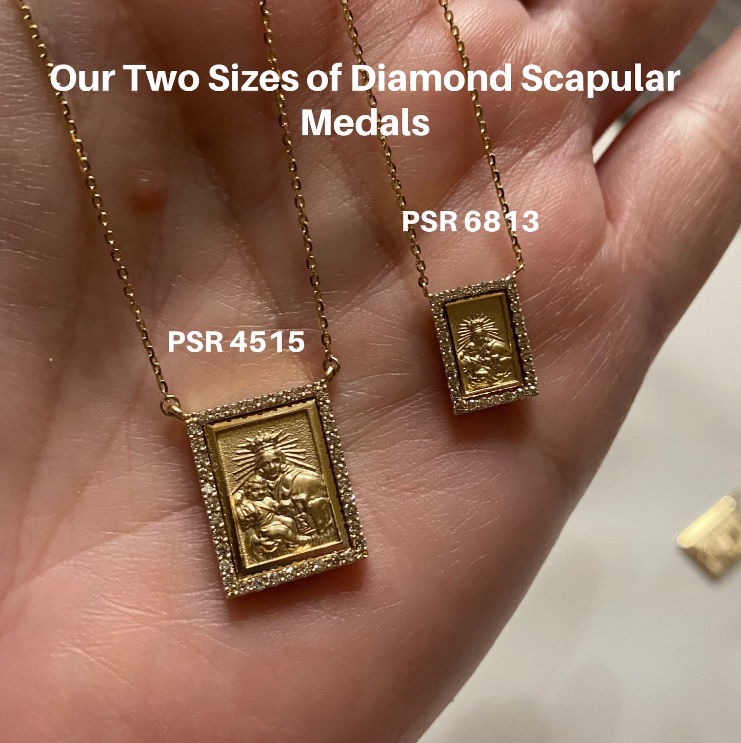 Small Diamond Scapular Medal Necklace