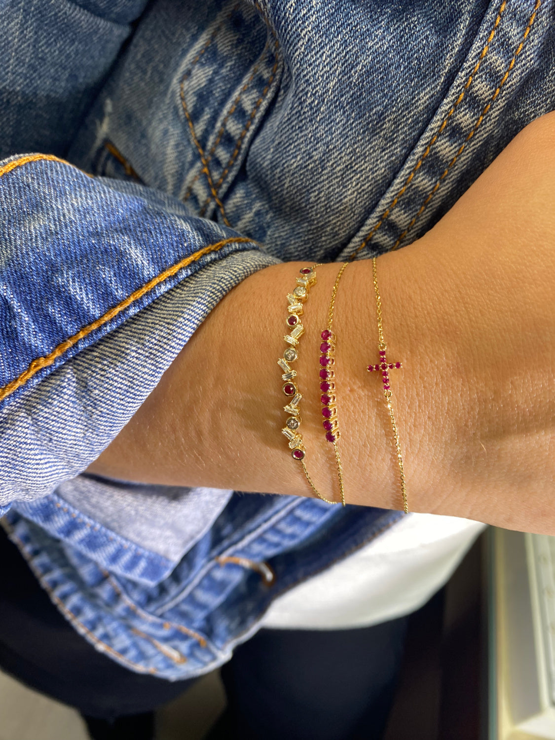 Color Stone Cross Bracelet