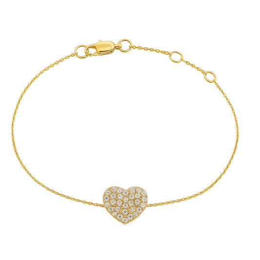 Endless Love 14K Gold Diamond Pave Heart Bracelet