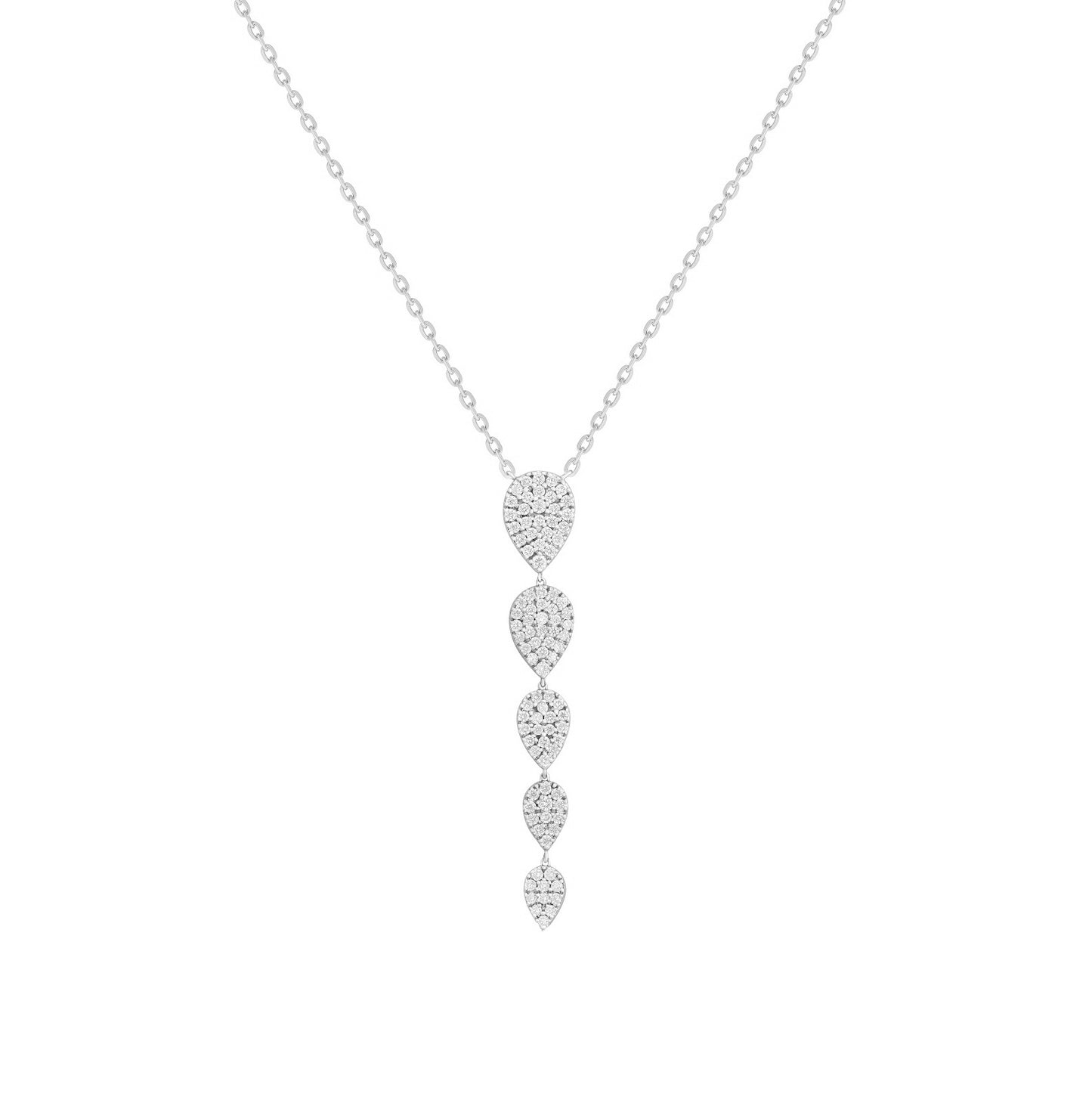 14K Gold Graduated Pear Diamond Pave Drop Lariat Necklace