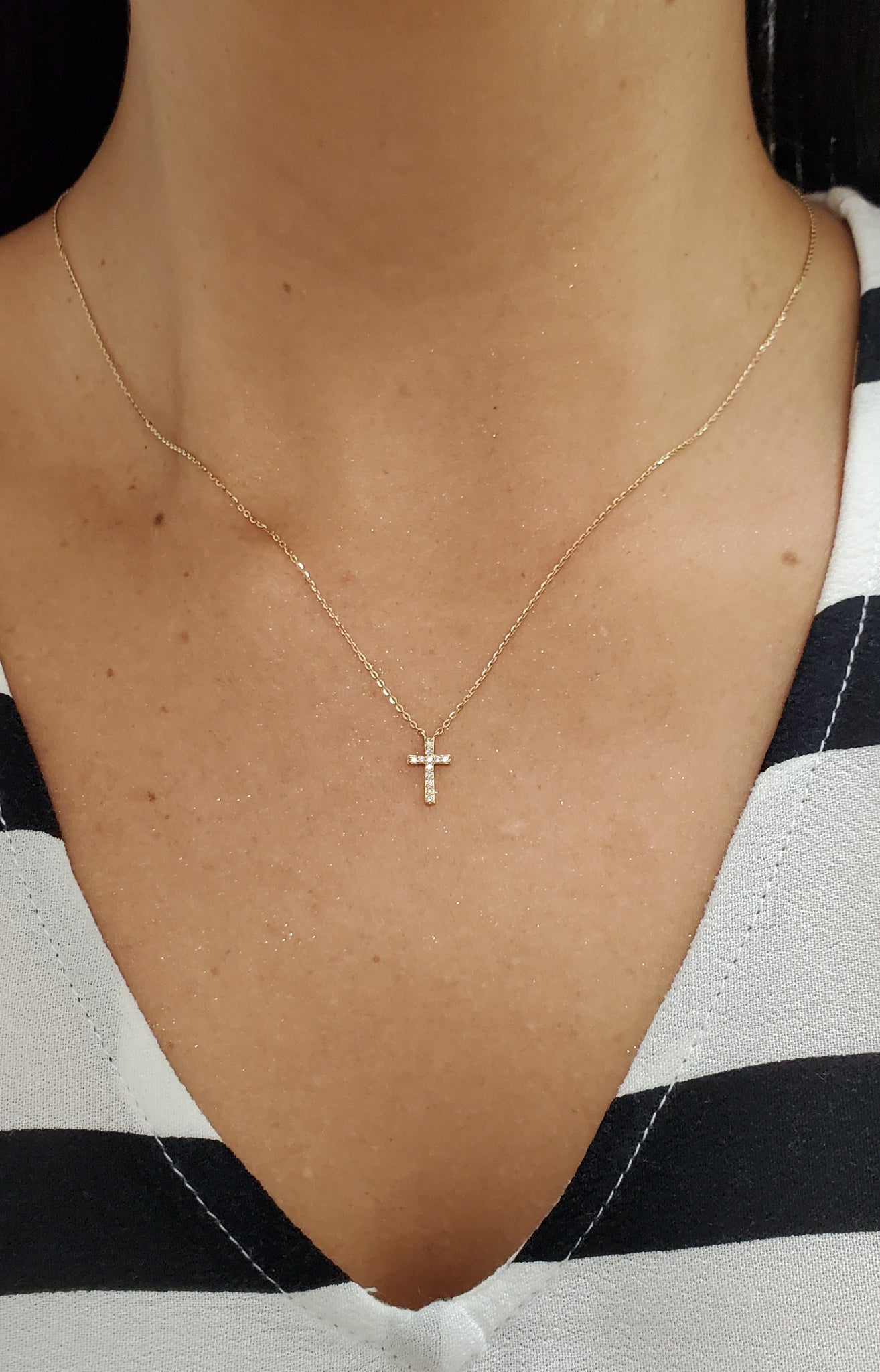 Mini Thin Diamond Cross Necklace