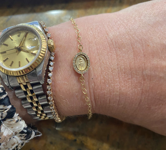 Mini Diamond Miraculous Medal Bracelet