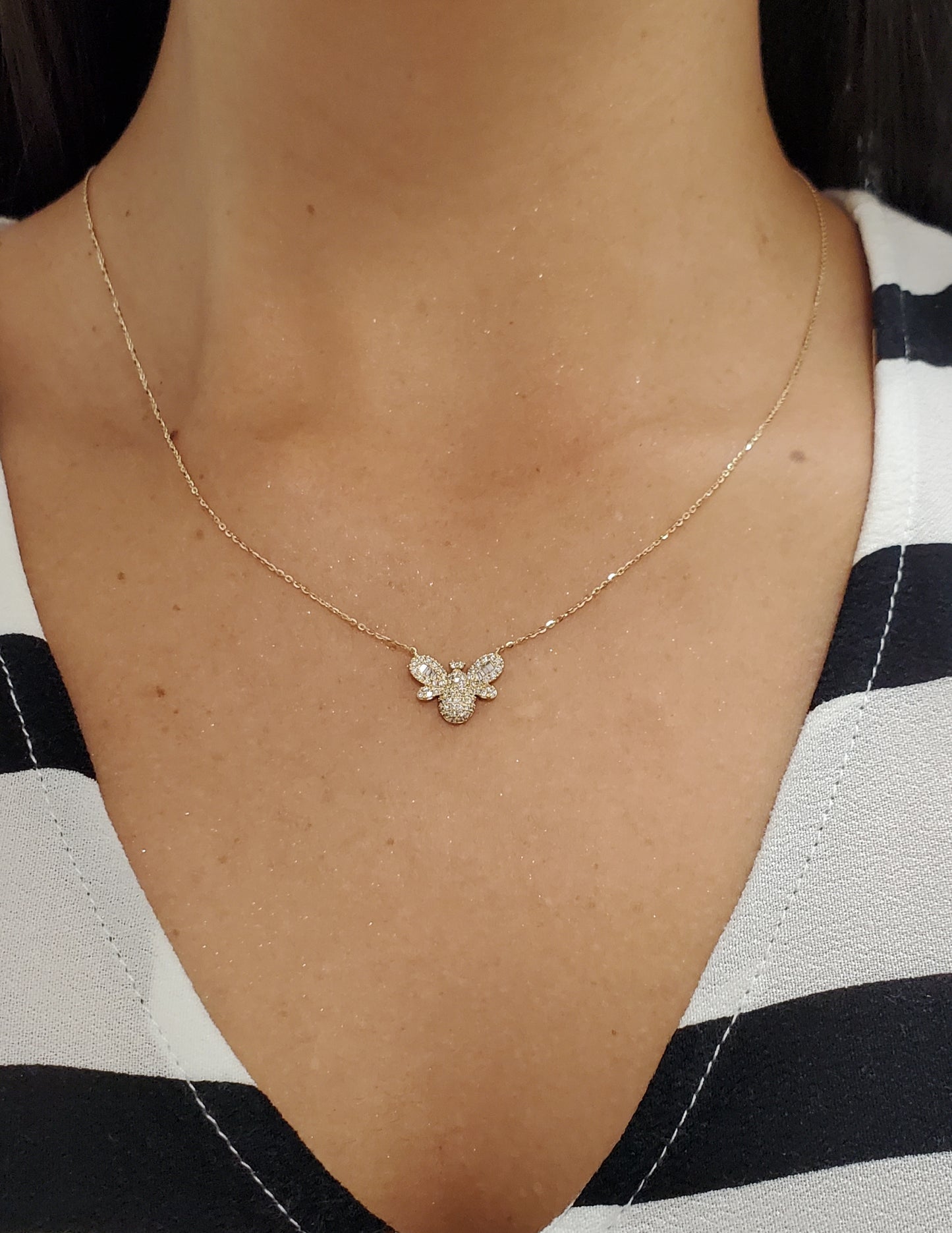 Diamond Bumblebee Charm Necklace