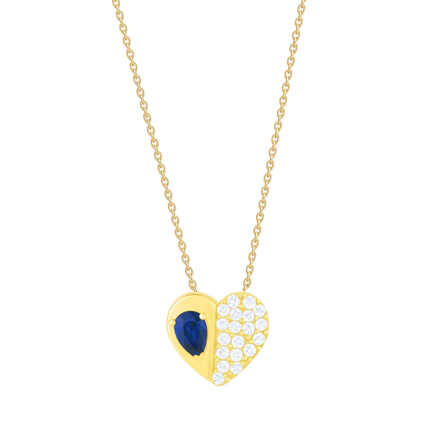 Pear Shape Color Stone Diamond Pave Heart Necklace 14K Gold