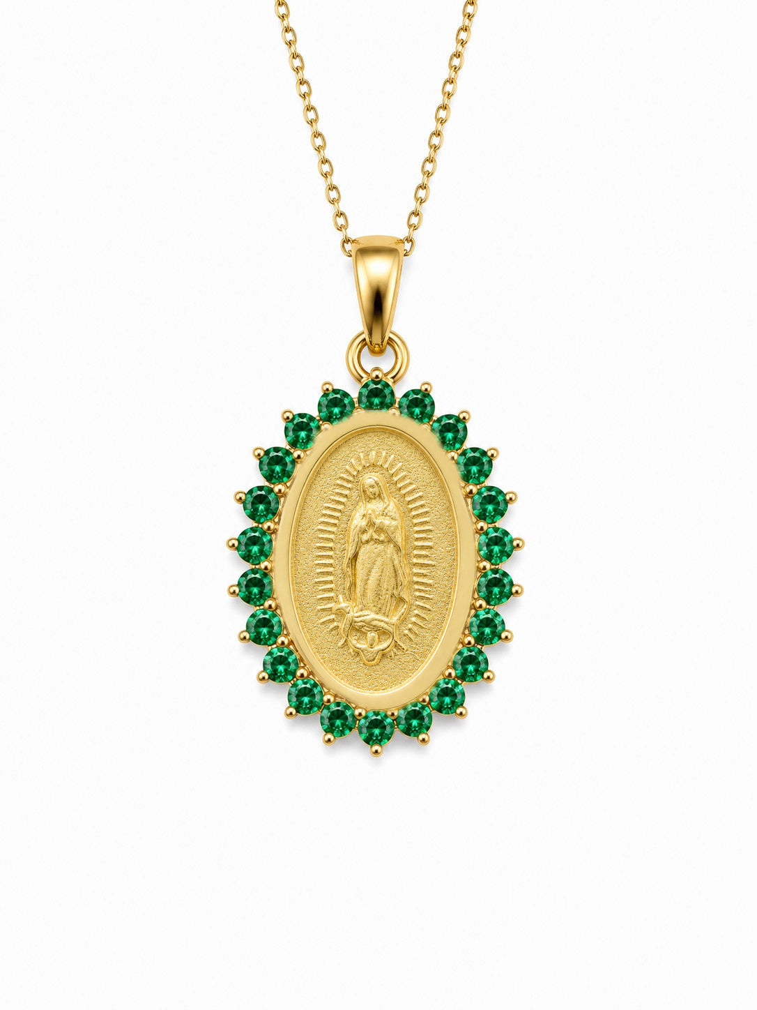 Medium Color Stone Miraculous Or Guadalupe Medal Necklace