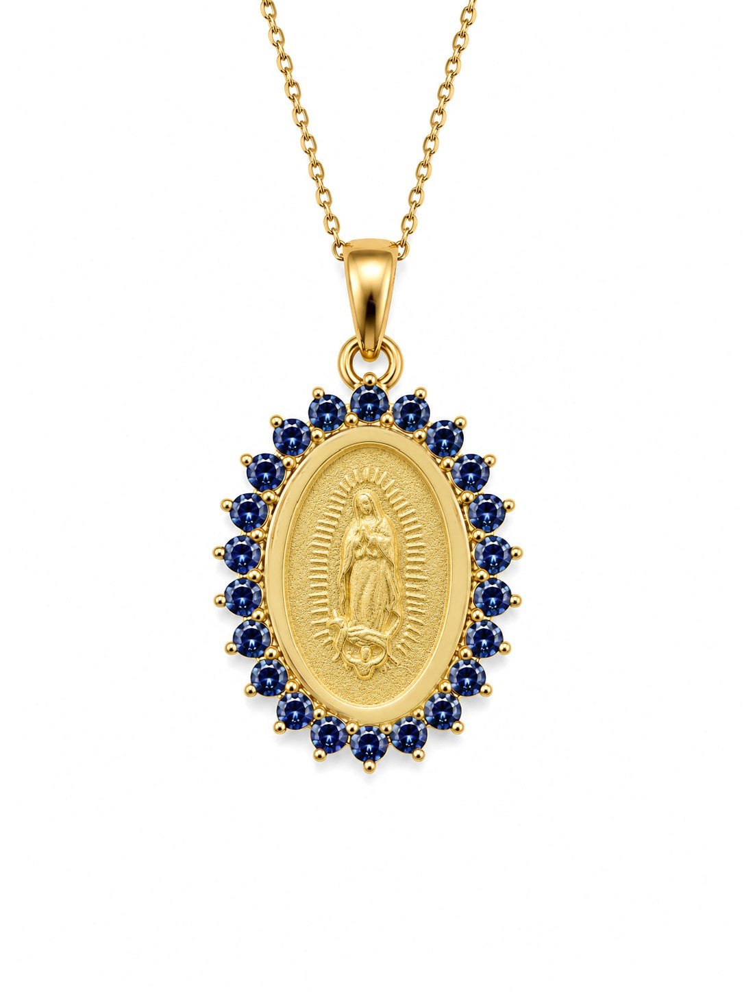 Medium Color Stone Miraculous Or Guadalupe Medal Necklace
