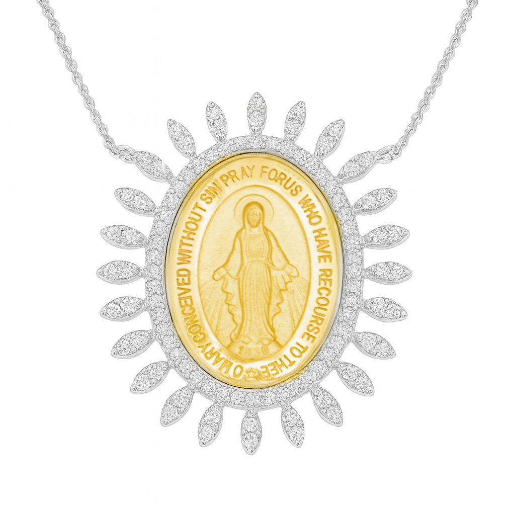 Divine Radiance 14K Gold Diamond Halo Miraculous Medal Necklace
