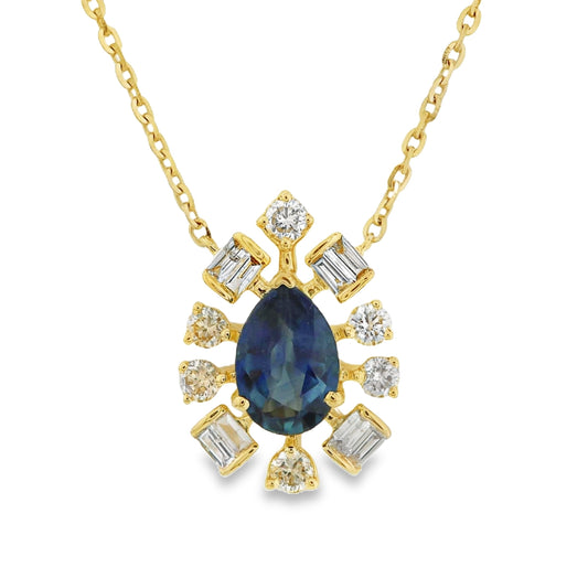 Mosaic Diamond Halo Pear Shape Color Stone Necklace