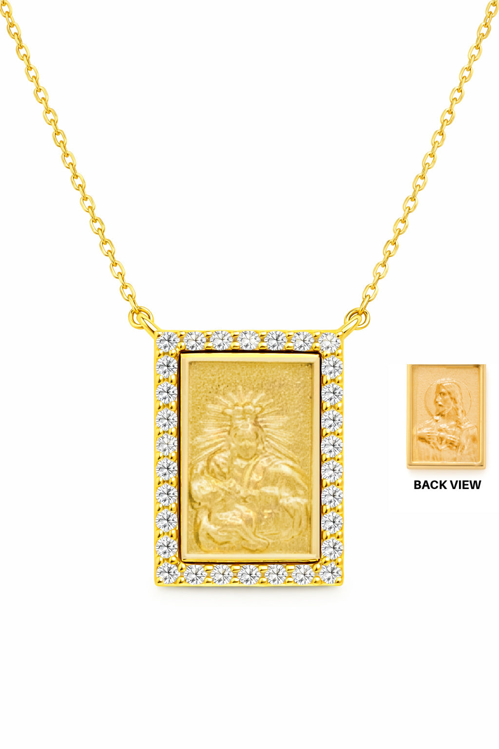 Small Diamond Scapular Medal Necklace