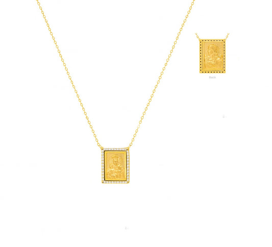 Small Scapular Medal Rectangular Necklace with diamonds 