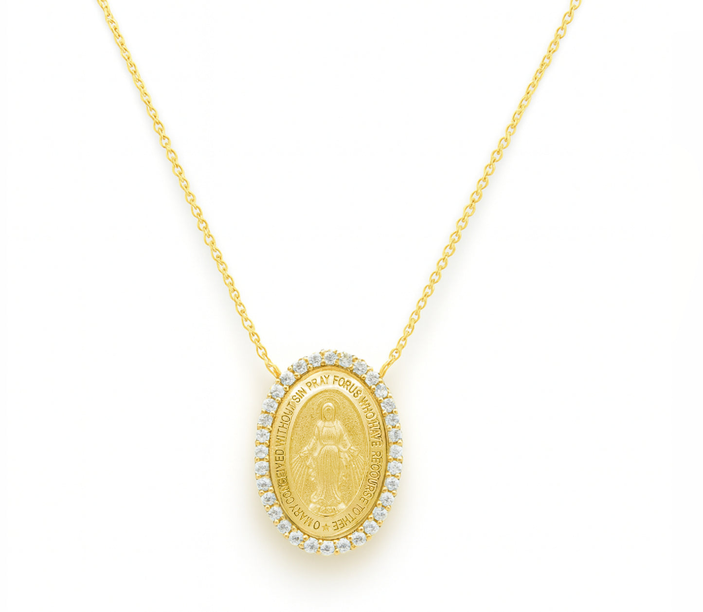 Medium Diamond Miraculous Medal Necklace