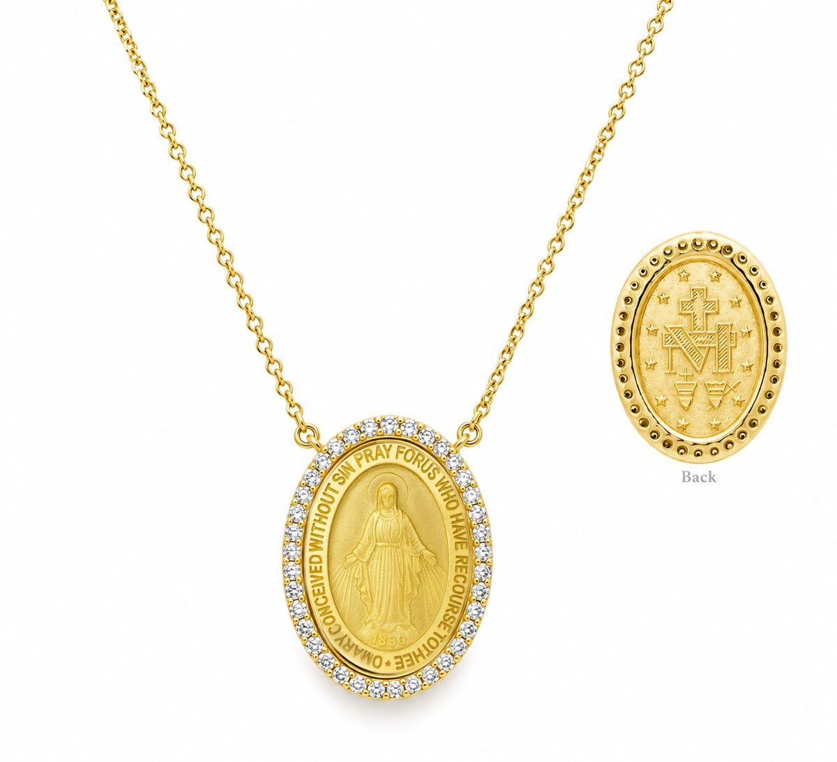 Medium Diamond Miraculous Medal Necklace