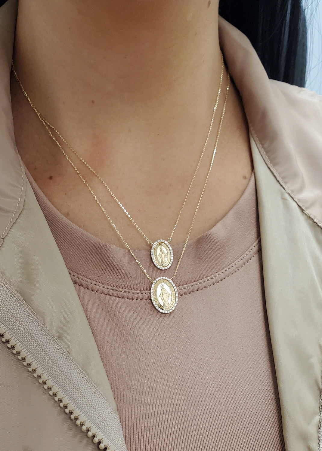 Small Diamond Miraculous Medal Necklace