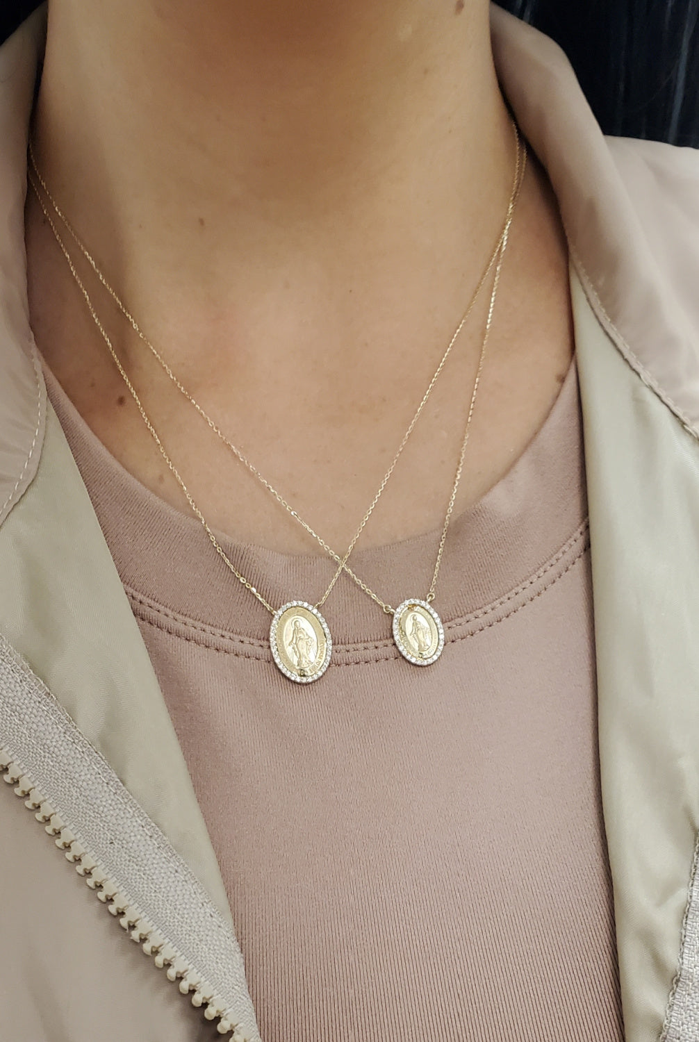 Small Diamond Miraculous Medal Necklace