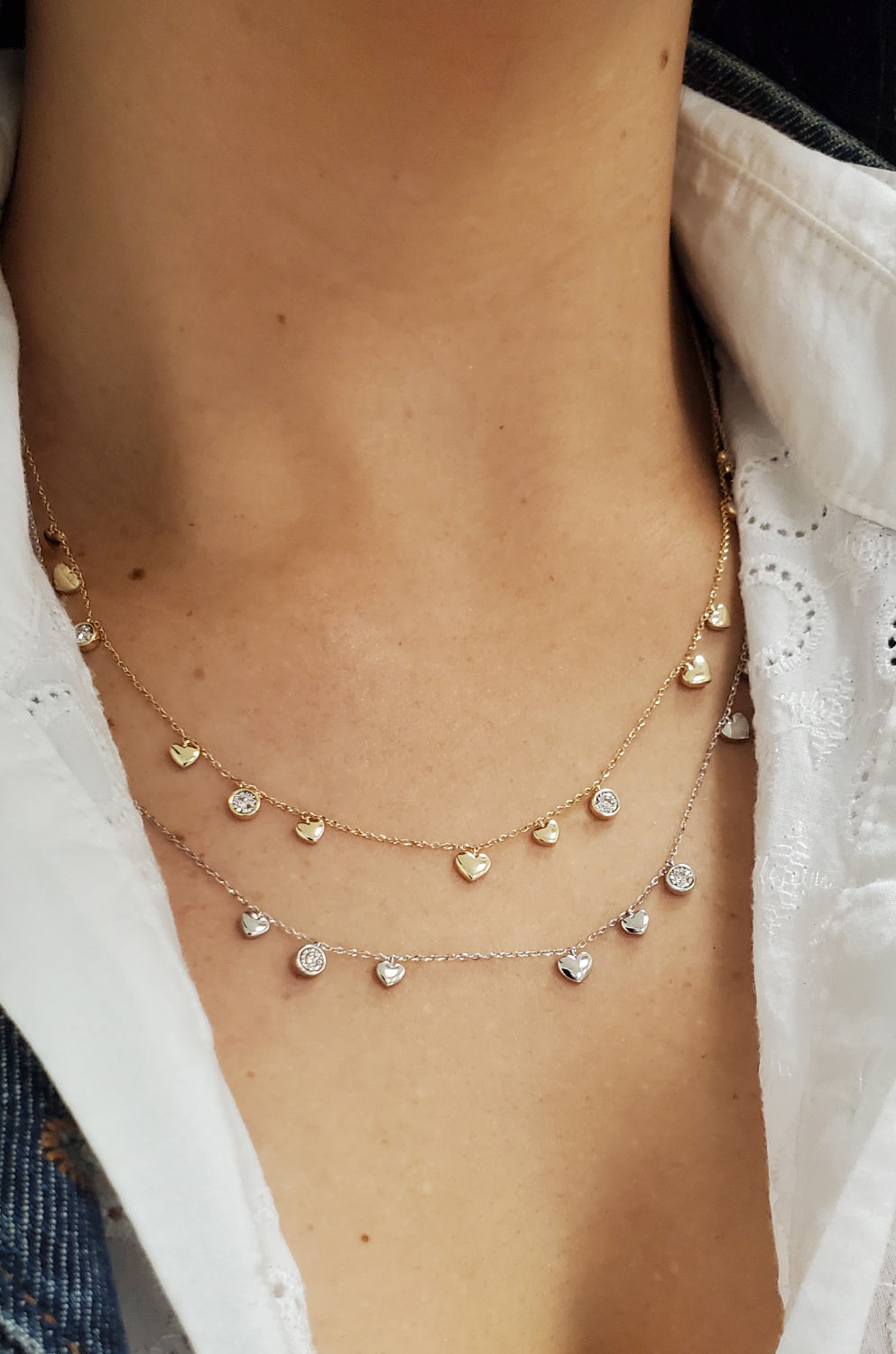 Diamond Bezel And Heart Dangle Necklace