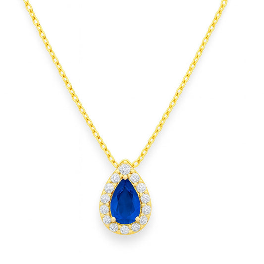 Pear Shaped Color Stone Necklace with Diamond Halo