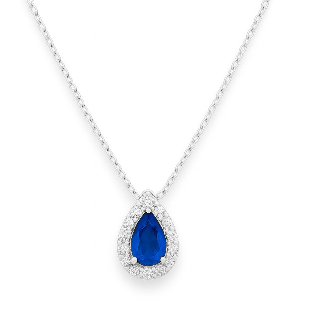 Pear Shaped Color Stone Necklace with Diamond Halo