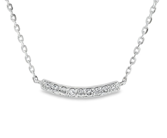 Dainty Sparkle: 14K Gold Mini Diamond Curved Bar Necklace